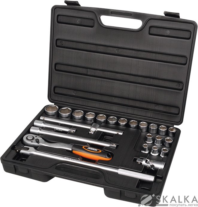 На фото Набор насадок торцевых Miol с трещоткой 1/2'' 25 шт CRV в кейсе (58-150)