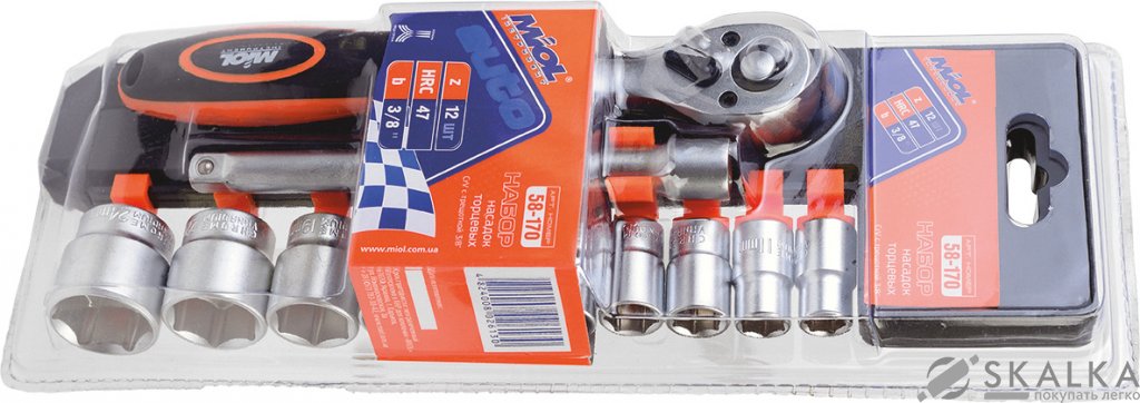 Набор насадок торцевых Miol с трещоткой 1/4'' 12 шт CRV (58-152) На фото Набор насадок торцевых Miol с трещоткой 1/4'' 12 шт CRV (58-152)