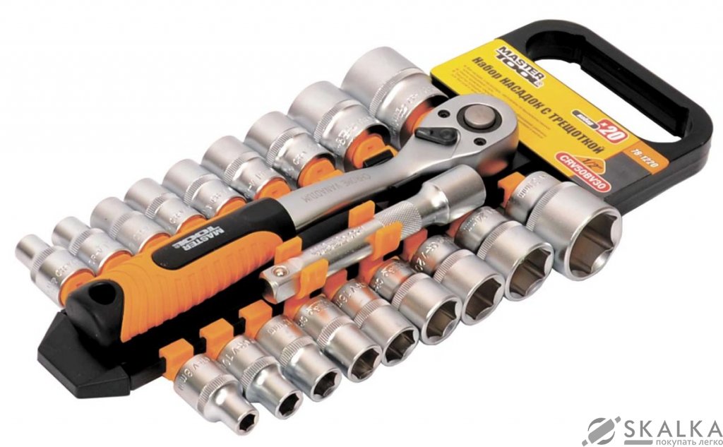 На фото Набор насадок торцевых Mastertool 1/2” с трещоткой 72 зуба, 20 шт CrV (78-1220)