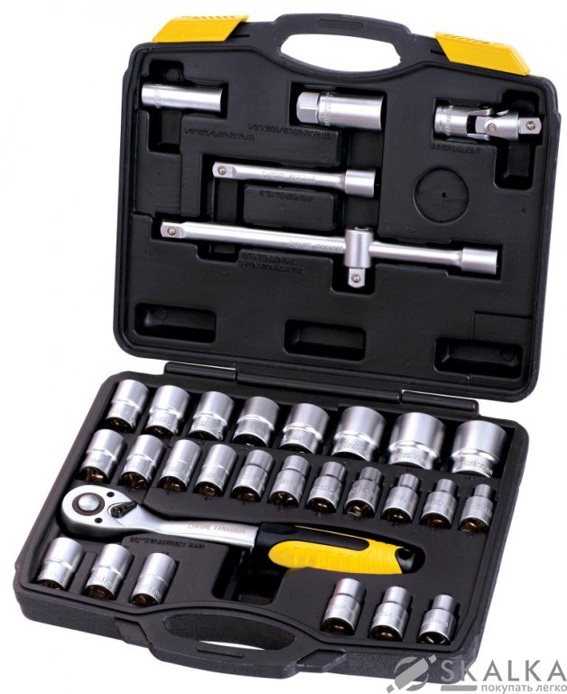На фото Набор насадок торцевых Mastertool 1/2” с трещоткой 72 зуба, 32 шт CrV в кейсе (78-4032)