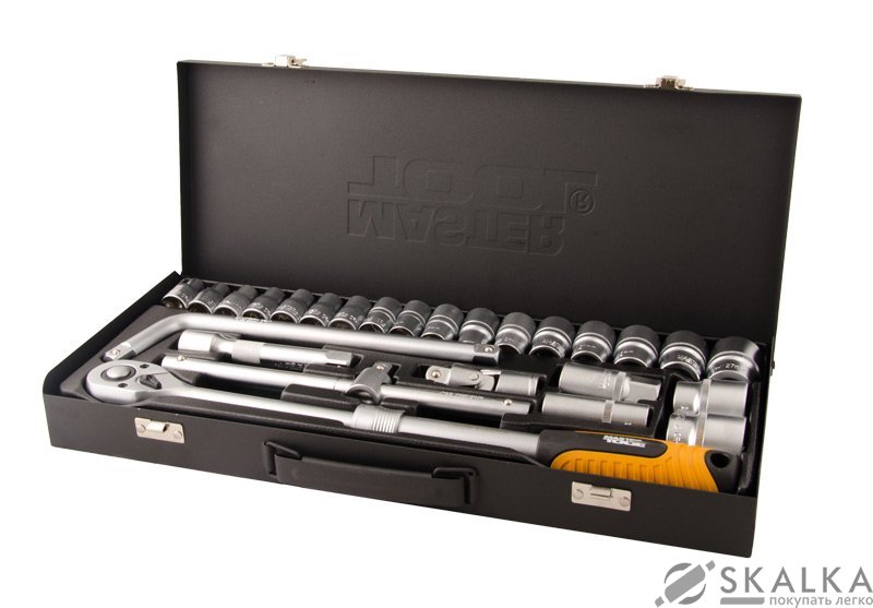 На фото Набор насадок торцевых Mastertool 1/2” с удлиняющейся трещоткой 72 зуба, 26 шт CrV (78-4126)