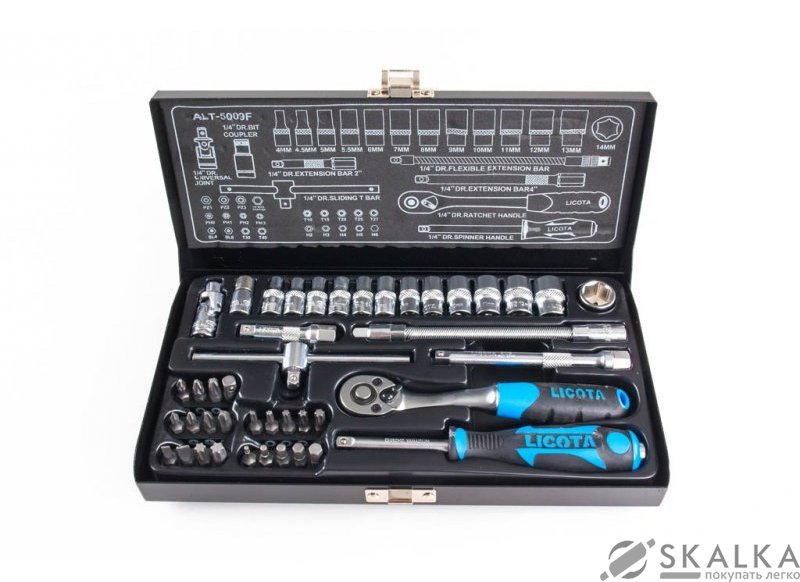 Набор торцевих головок Licota 1/4" 43 предмета (ALT-5009F) На фото Набор торцевих головок Licota 1/4" 43 предмета (ALT-5009F)