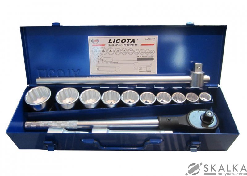 Набор торцевых головок Licota 3/4" 22-50 мм 12 граней 15 предмета (ALT-6001W) На фото Набор торцевых головок Licota 3/4" 22-50 мм 12 граней 15 предмета (ALT-6001W)