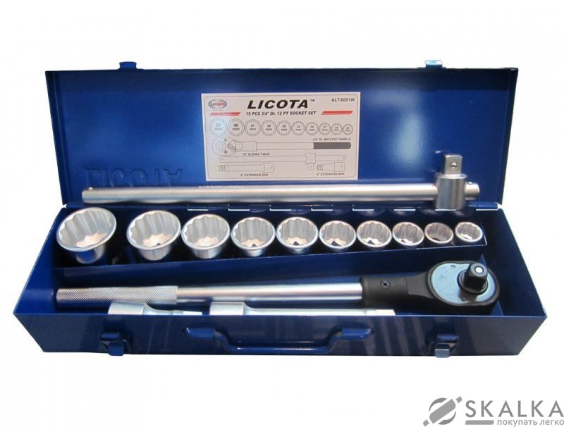 Набор торцевих головок Licota 3/4" 7/8"-2" 6 граней 15предметов (ALT-6001WS) На фото Набор торцевих головок Licota 3/4" 7/8"-2" 6 граней 15предметов (ALT-6001WS)