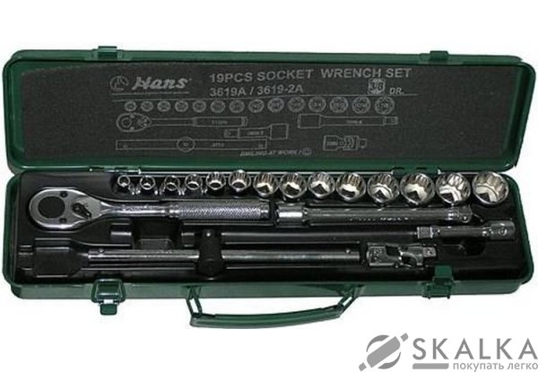 На фото Набор торцевых головок Hans 3/8" 19 предметов 1/2"-7/8" 12 граней (3619-2А)