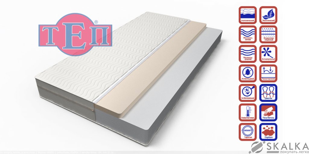 На фото Матрас ТЕП MOLLIS Orgo Late 180х200 см
