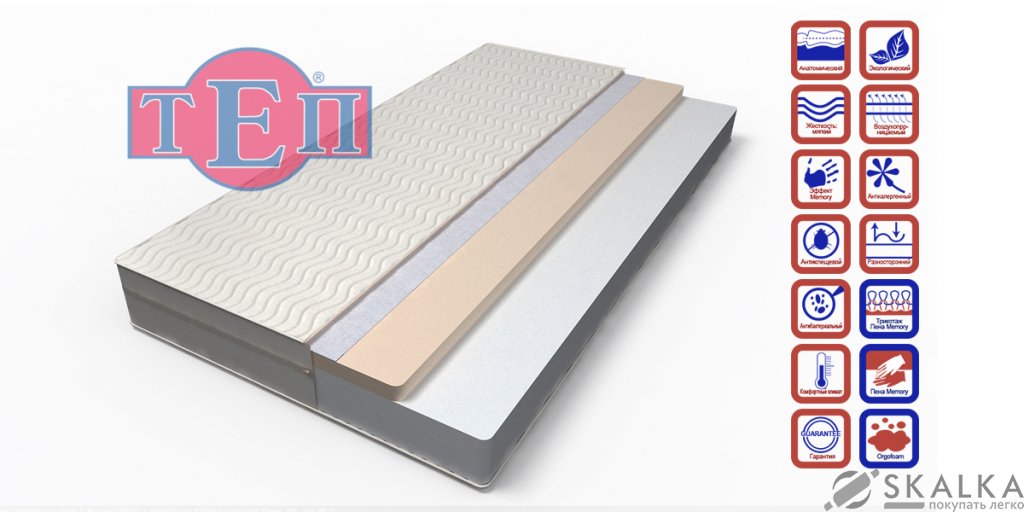 На фото Матрас ТЕП MOLLIS Orgo Cover/Mem 160х200 см