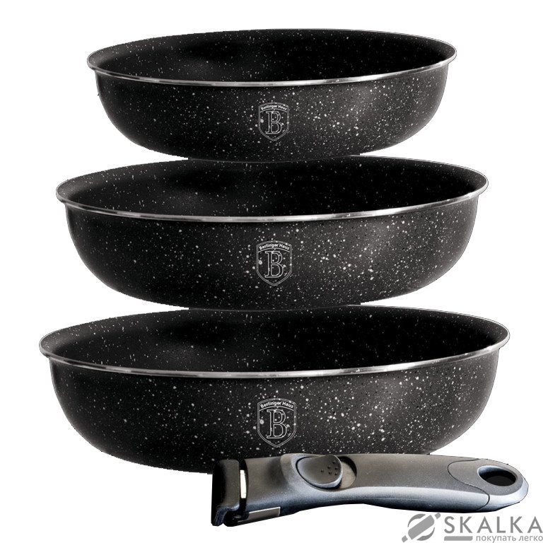 Набор сковород Berlinger Haus Click it black 4 предмета съемная ручка (BH-1480) На фото Набор сковород Berlinger Haus Click it black 4 предмета съемная ручка (BH-1480)