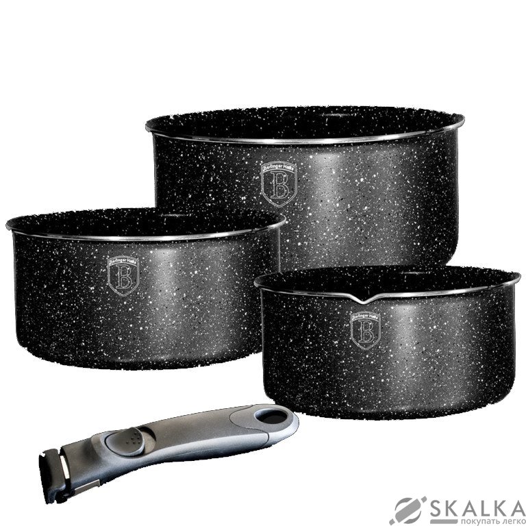 На фото Набор ковшей Berlinger Haus Click it black 4 предмета съемная ручка (BH-1482)