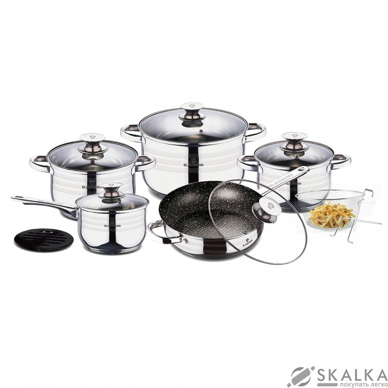 Набор посуды Blaumann Gourmet Line 12 предметов (BL-3166) На фото Набор посуды Blaumann Gourmet Line 12 предметов (BL-3166)