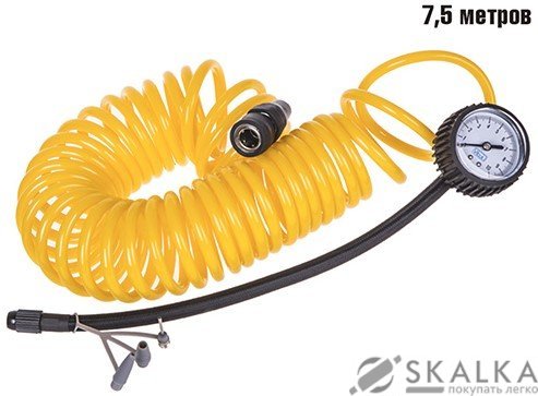 На фото Шланг Vitol воздушный спиральный 7.5м с манометром/дефлятор (КА-У12104)