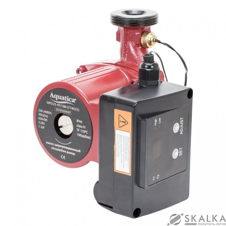 На фото Насос циркуляционный Aquatica 100 Вт Hmax 6 м Qmax 75 л/мин Ø1½" 130 мм + гайки Ø1" (774033)