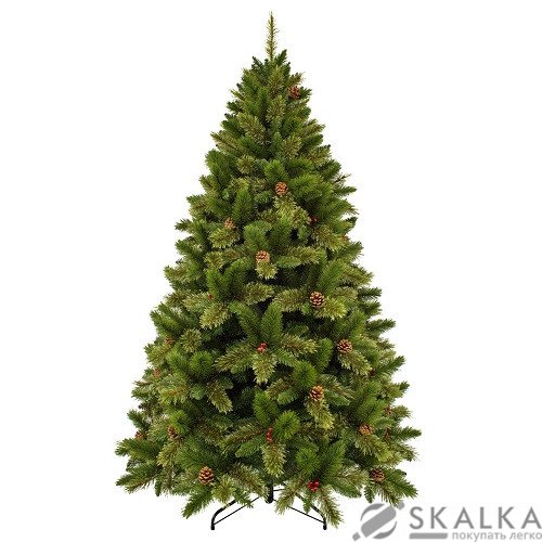 На фото Ель TriumphTree 260 см Dewberry зеленая с декоративными шишками и ягодами (1016031)