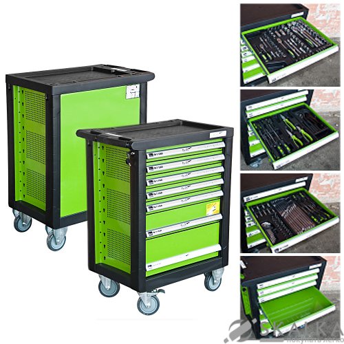 На фото Тележка инструментальная Alloid 7 полок + набор инструментов 156шт (ТИ- 7-156П)