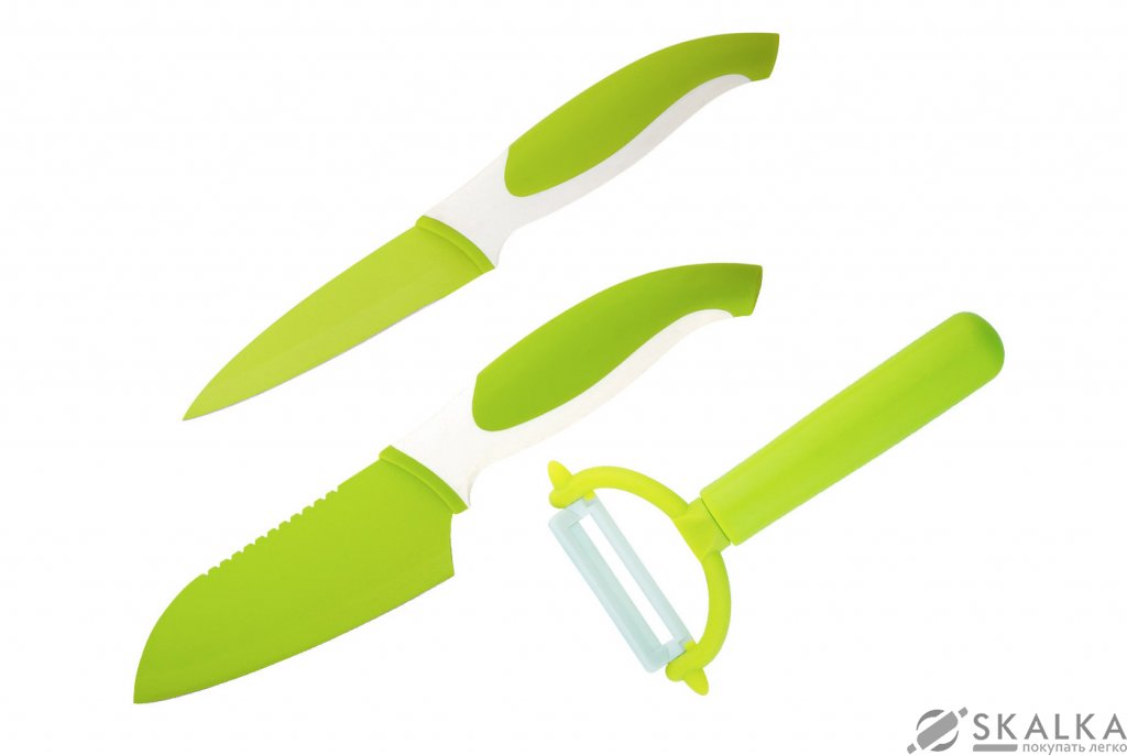На фото Набор ножей Granchio 3 предмета зеленый (88683)