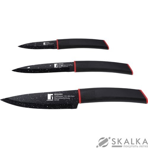 Набор ножей Bergner 3 предмета (BG-1151-BK) На фото Набор ножей Bergner 3 предмета (BG-1151-BK)