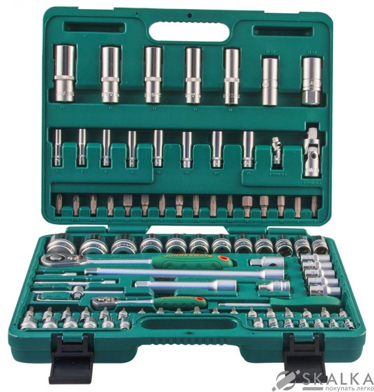 На фото Универсальный набор Jonnesway 1/4"DR 4-14 мм и 1/2"DR 10-32 мм 94 шт (S04H52494S)