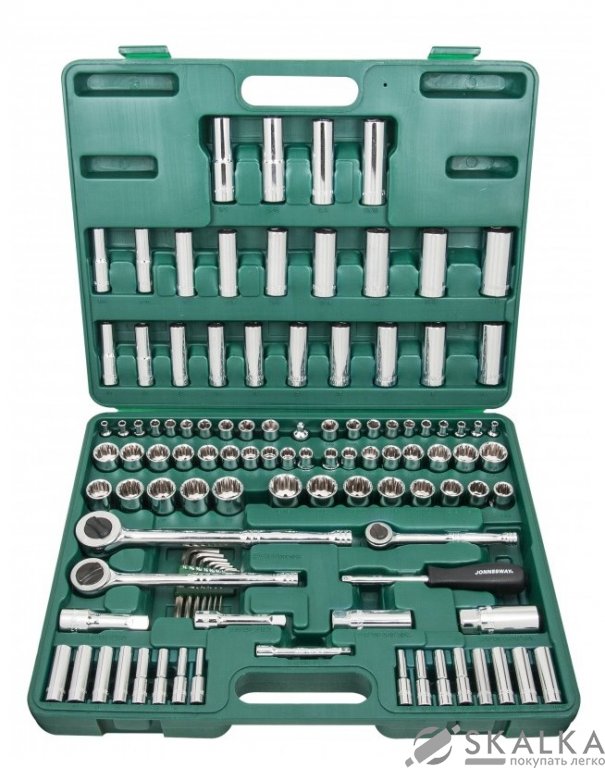 На фото Универсальный набор Jonnesway 1/4", 3/8", 1/2" мм и дюйм 107 шт (S05h48107S)