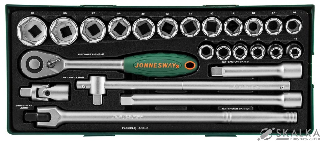 На фото Набор торцевых головок Jonnesway 1/2"DR 10-32 мм 24 шт (S04H4524S)