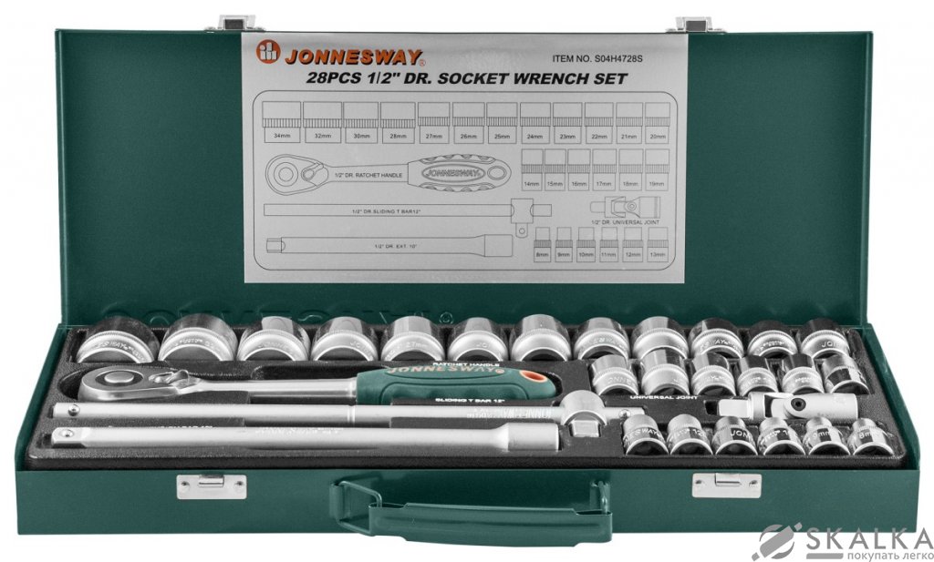 Набор торцевых головок Jonnesway 1/2"DR 8-34 мм 28 шт (S04H4728S) На фото Набор торцевых головок Jonnesway 1/2"DR 8-34 мм 28 шт (S04H4728S)