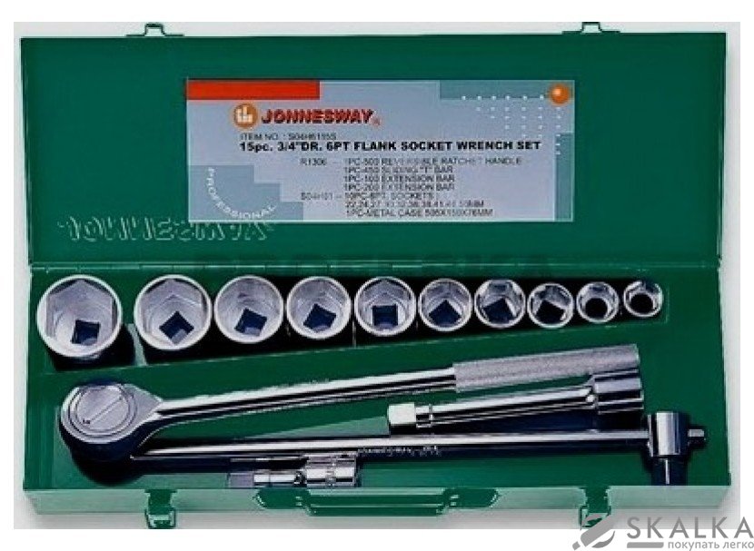 На фото Набор торцевых головок Jonnesway 3/4"DR 22-50 мм 15 шт (S04H6115S)