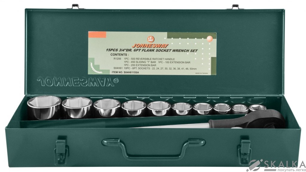 На фото Набор торцевых головок Jonnesway 3/4"DR 22-50 мм 15 шт (S04H6115SA)