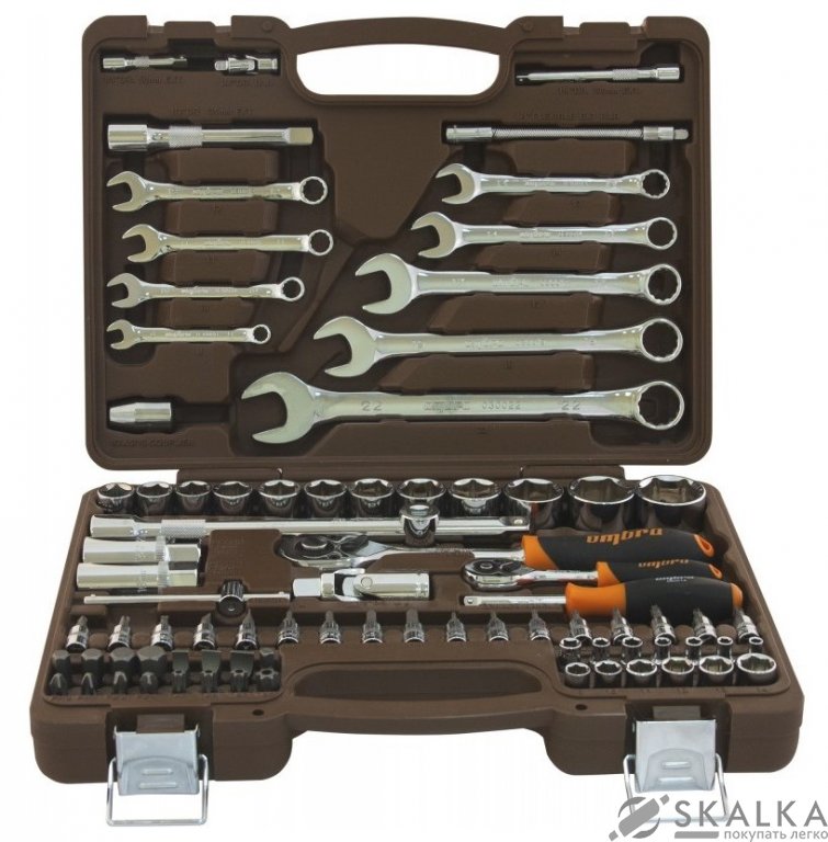 На фото Набор инструмента Ombra головки 4-32мм 1/4" и 1/2"DR ключи 8-22мм 82 шт (OMT82S)