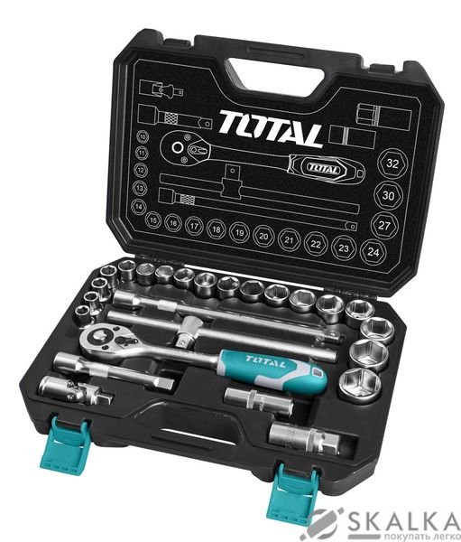 На фото Набор TOTAL ключей, головок торцевых 1/2" 25 шт (THT121251)