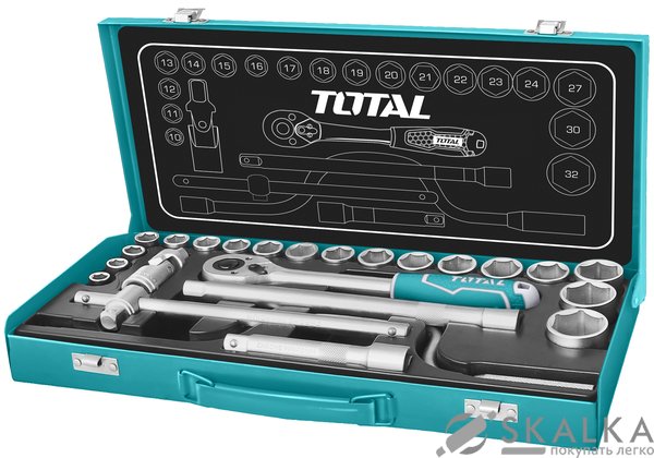 На фото Набор TOTAL ключей, головок торцевых 1/2" 25 шт (THT141253)