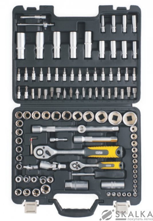 На фото Набор Сила насадок торцевых с трещоткой 1/4, 1/2 CrV 108 шт (251208)