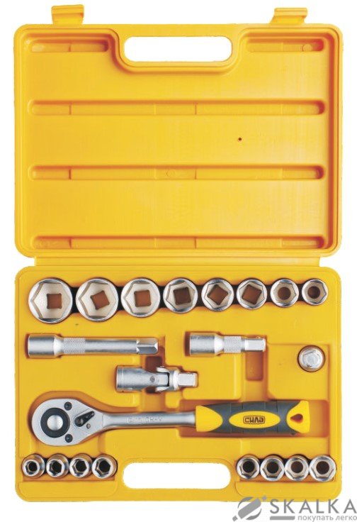 На фото Набор Сила насадок торцевых с трещоткой стандарт 1/2 22 шт (251322)