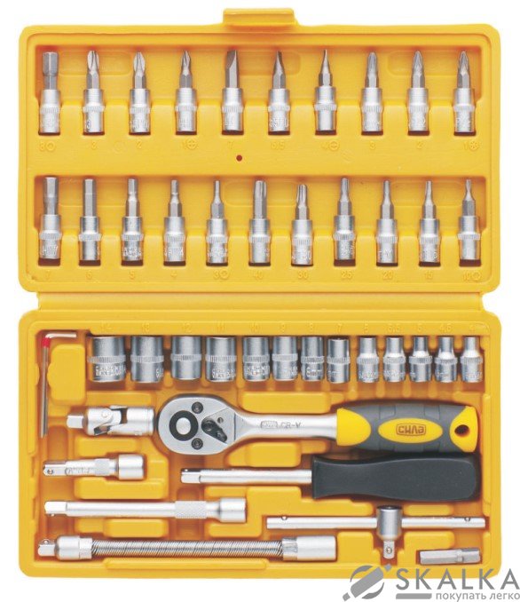 На фото Набор Сила насадок торцевых c трещоткой стандарт 1/4 46 шт (251346)