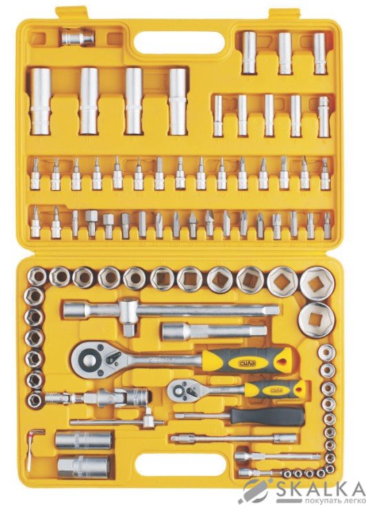 На фото Набор Сила насадок торцевых c трещоткой стандарт 1/4, 1/2 94 шт (251394)