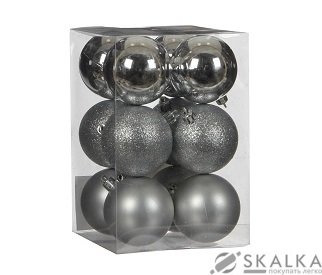 На фото Елочные шарики House of Seasons комплект 12 шт серый (1025916)