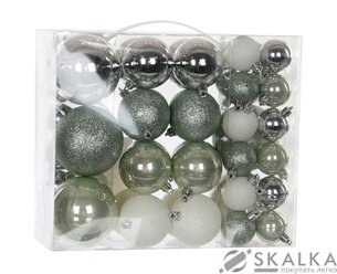 На фото Елочные шарики House of Seasons набор из 46 шт оттенки серого (1028486)