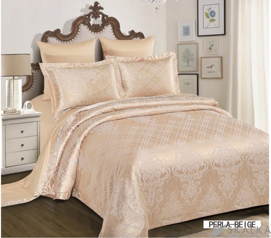 На фото Постельное белье Arya Жаккард 200х220 Perla Бежевое Двуспальное (TR1002285)