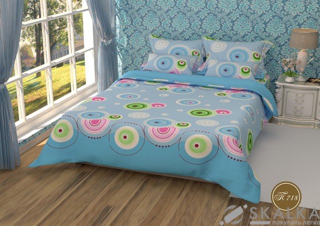 На фото Постельное белье Leleka-Textile Полиэстер 200х220 Голубое Евро
