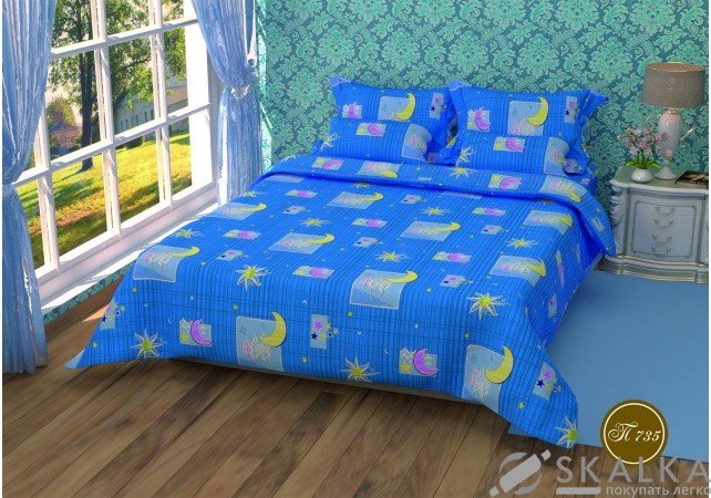 На фото Постельное белье Leleka-Textile Полиэстер 200х220 Синие Евро