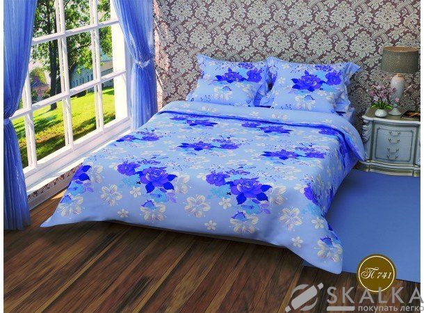 На фото Постельное белье Leleka-Textile Полиэстер 200х220 Синие Евро