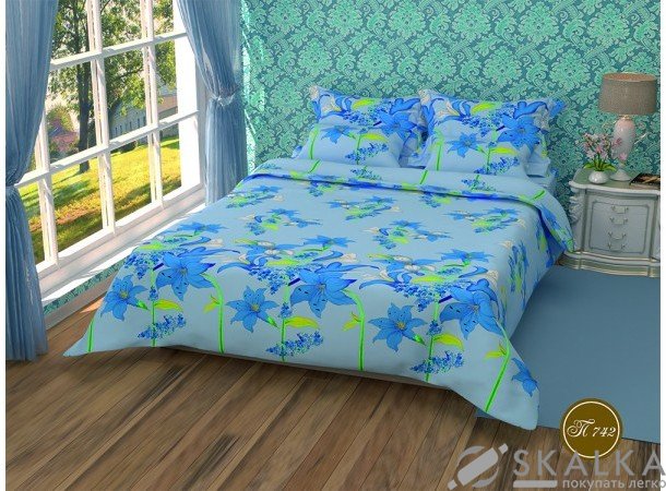 На фото Постельное белье Leleka-Textile Полиэстер 200х220 Голубое Евро