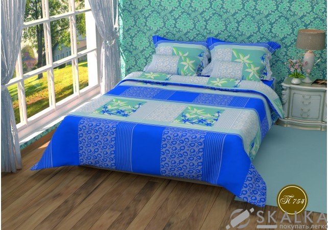 На фото Постельное белье Leleka-Textile Полиэстер 200х220 Синие Евро