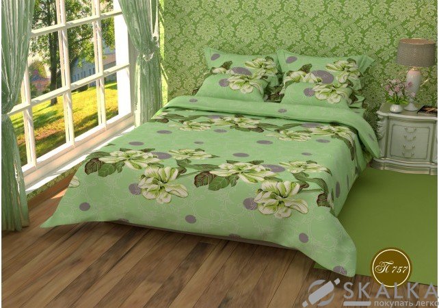 На фото Постельное белье Leleka-Textile Полиэстер 175х210 Зеленое Двуспальное