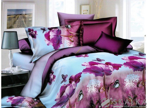 На фото Постельное белье Leleka-Textile Полисатин 200х220 Пурпурное Евро