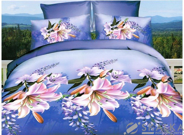 На фото Постельное белье Leleka-Textile Полисатин 145х210 Синие Полуторные