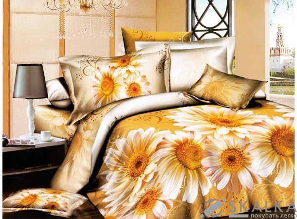 На фото Постельное белье Leleka-Textile Полисатин 200х220 Желтое Евро