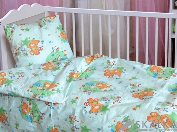 На фото Постельное белье Leleka-Textile Ранфорс 110х140 Зеленое Детское