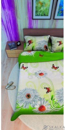 На фото Постельное белье Leleka-Textile Ранфорс 200х220 Зеленое Евро