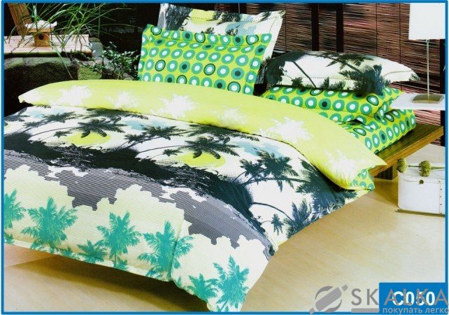 На фото Постельное белье Leleka-Textile Сатин 200х220 Зеленое Евро