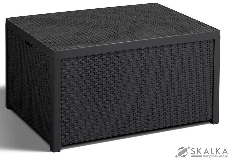 На фото Стол-сундук Allibert искуственный ротанг Arica серый (8711245121338)