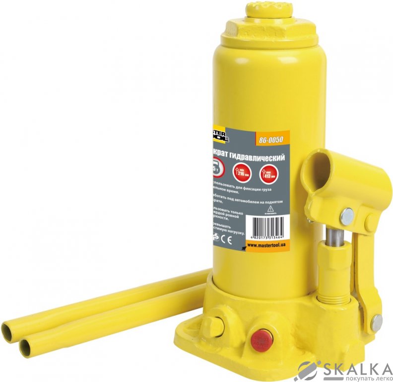 На фото Домкрат гидравлический бутылочный Mastertool 5 т 216-413 мм (86-0050)